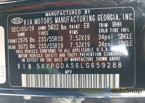 2020 Kia Sorento 3.3L S from USA, damaged, VIN 5XYPGDA56LG659288
